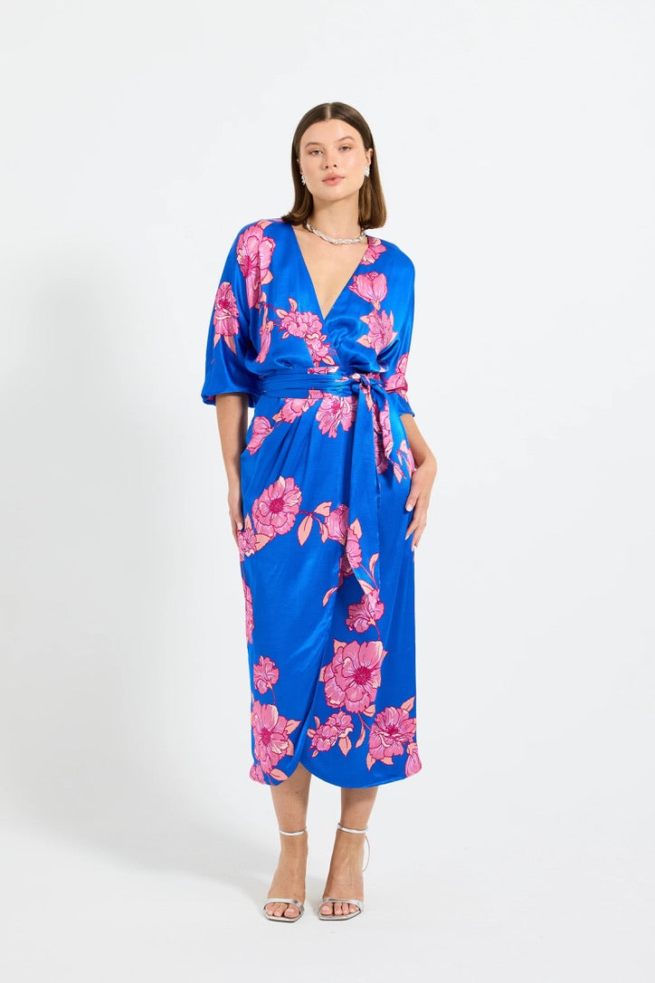 Pasduchas Margot Wrap Midi Dress - Cobalt