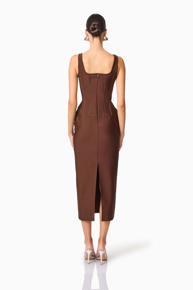 Elliatt Floriana Sleeveless Column Dress - Brown