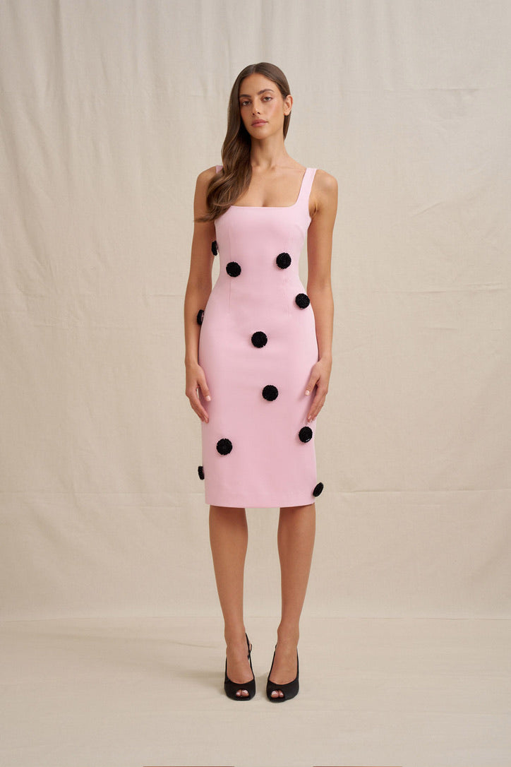 By Johnny Anita Spot Midi Dress - Pink Black