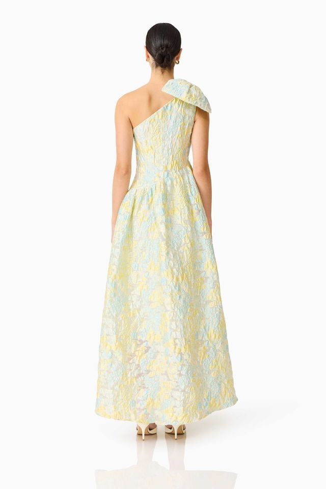 Elliatt Penelope Asymmetrical Hi-Lo Gown - Yellow & Blue