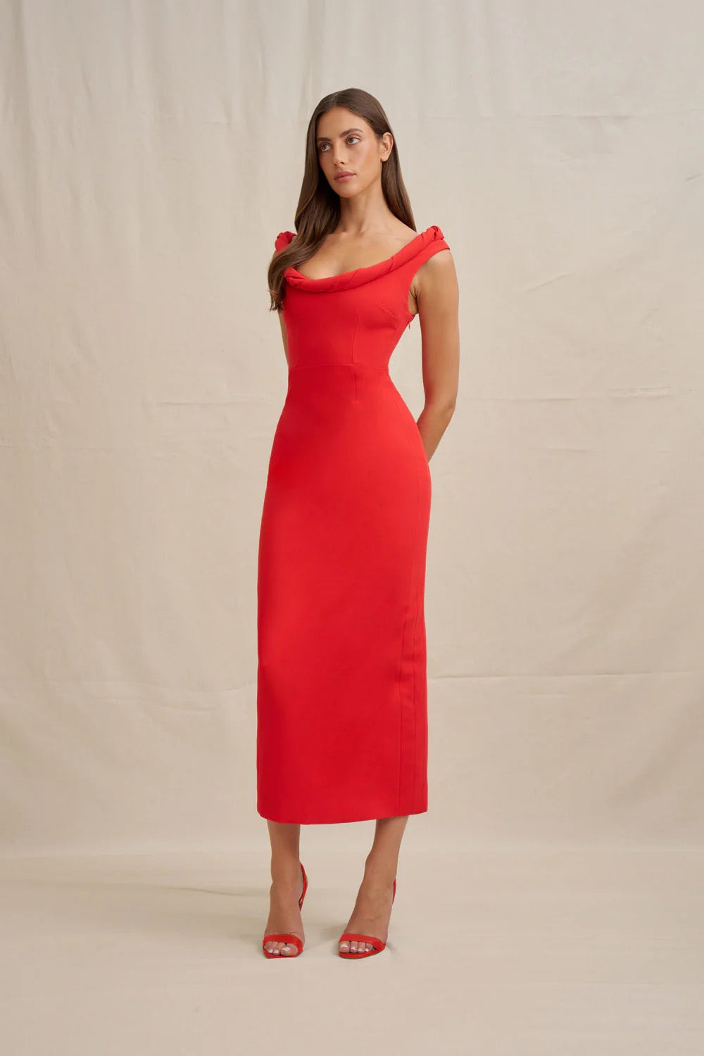 By Johnny Talia Twist Midi Dress - Red
