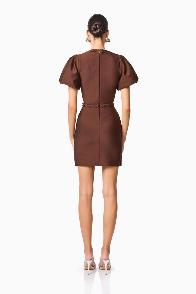 Elliatt Floriana Puff Sleeve Mini Dress - Brown