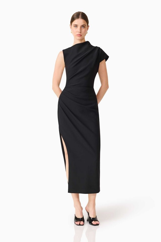 Elliatt Chantal Asymmetrical Midi Dress - Black