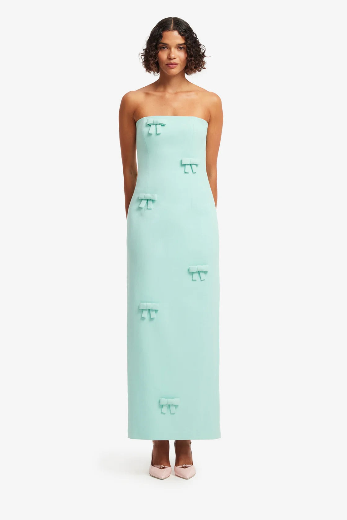 Leo Lin Rayna Bow Bustier Maxi Dress - Pale Turquoise