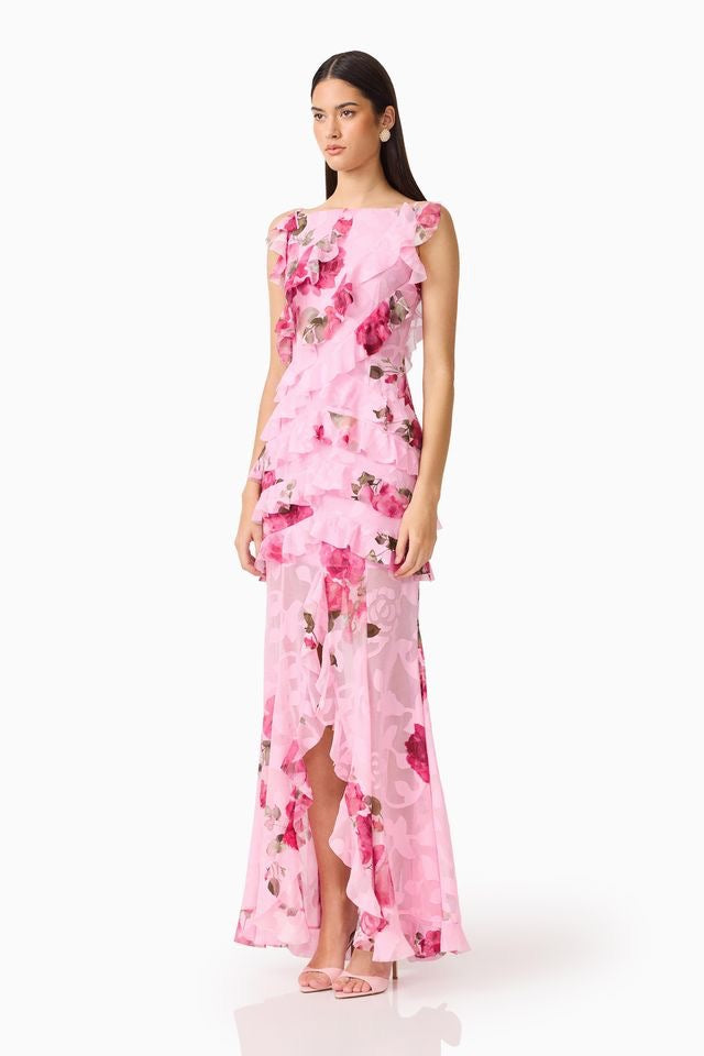 Elliatt Eleanora Sleeveless Ruffle Gown - Pink Multi