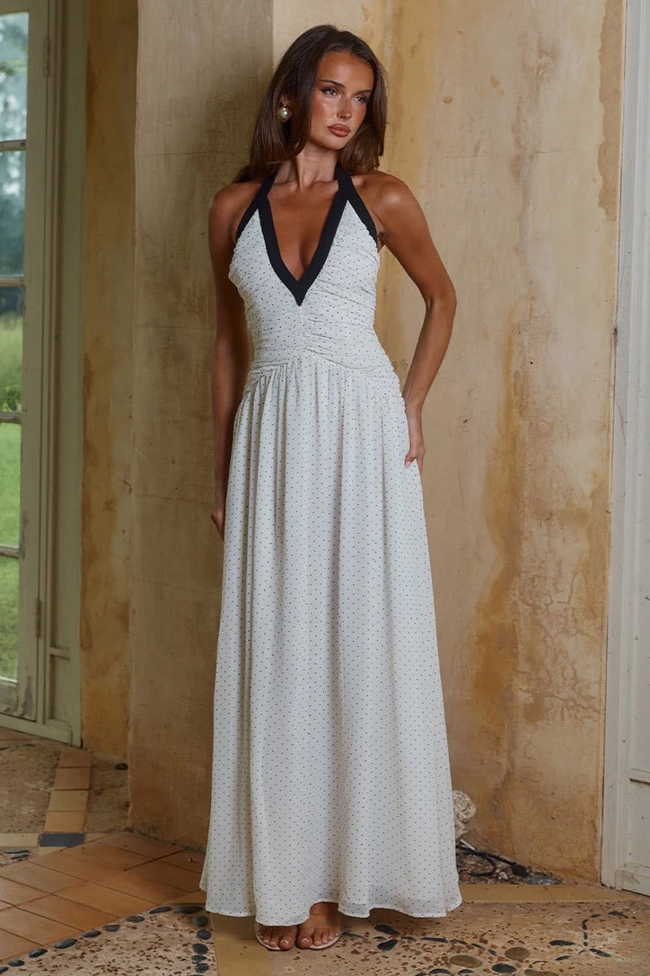 Runaway the Label Carolina Halter Ruched Maxi Dress - Polka