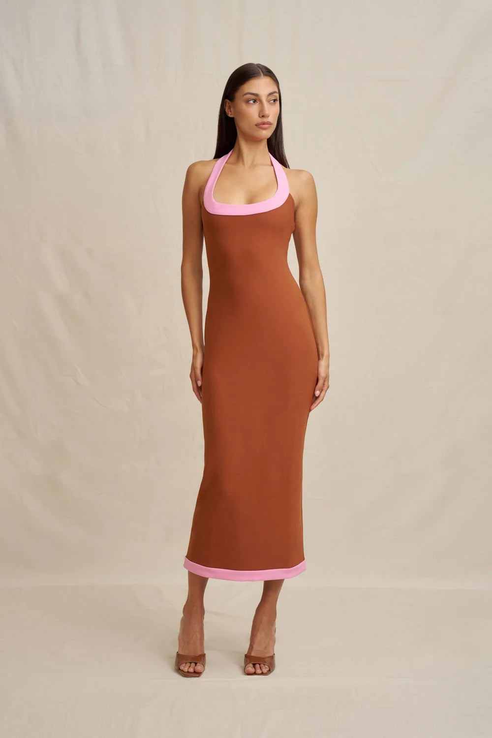 By Johnny Alexa Halter Midi Dress - Rust Pink