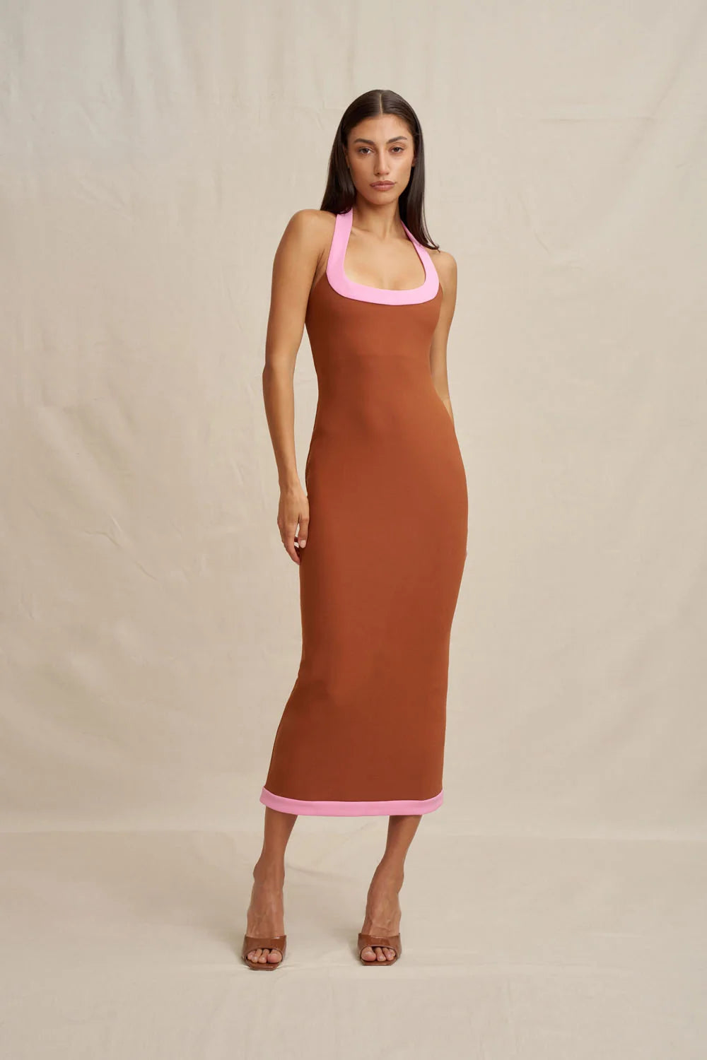 By Johnny Alexa Halter Midi Dress - Rust Pink