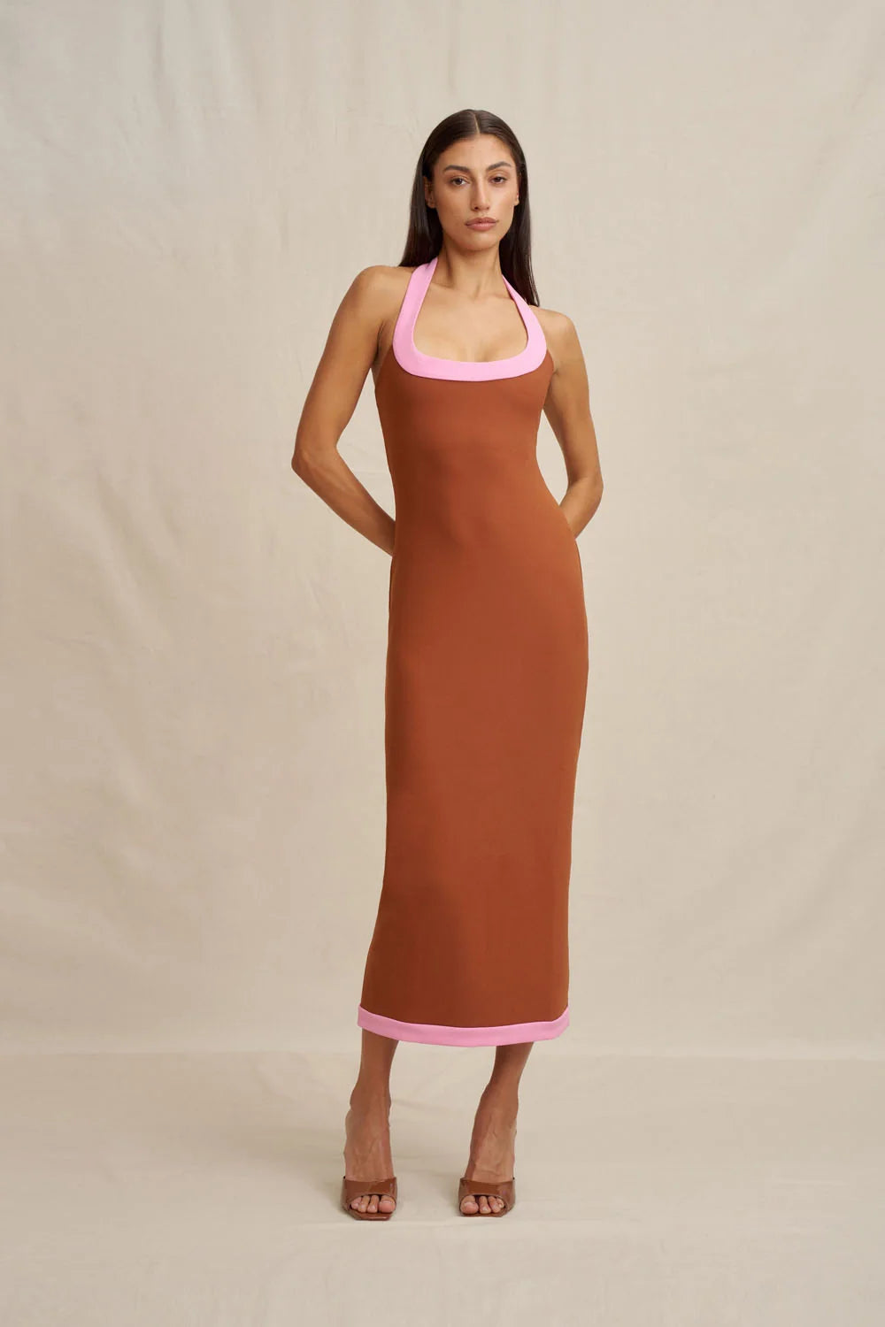 By Johnny Alexa Halter Midi Dress - Rust Pink
