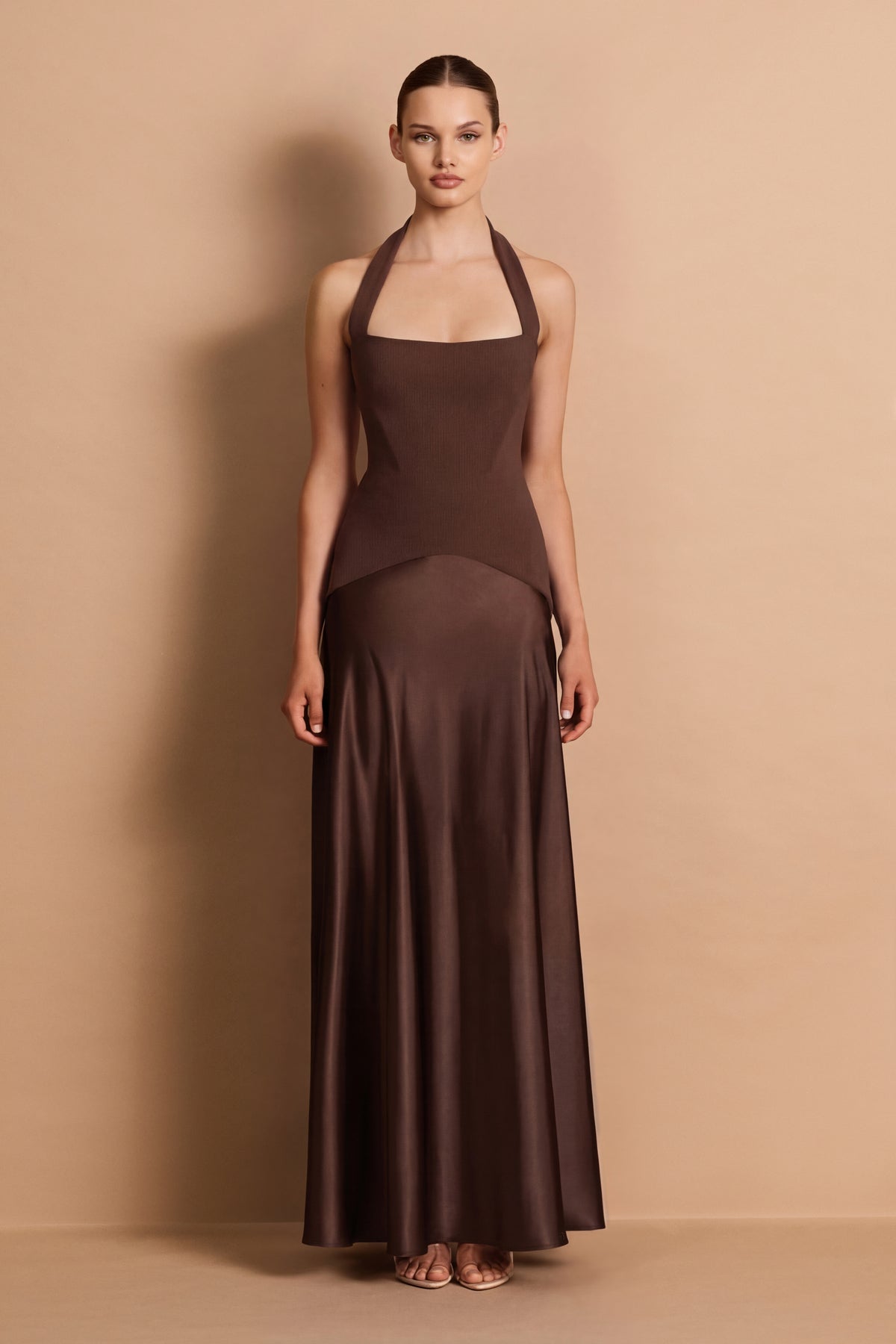 Nookie Alice Halter Maxi Dress - Chocolate
