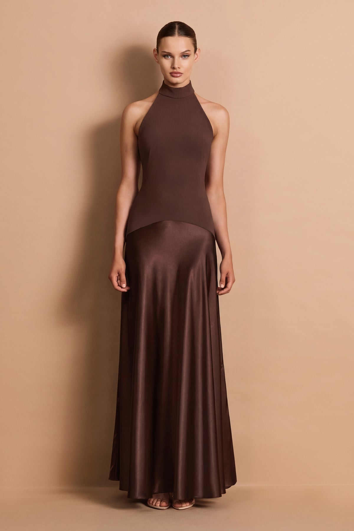 Nookie Alice High Neck Maxi Dress - Chocolate