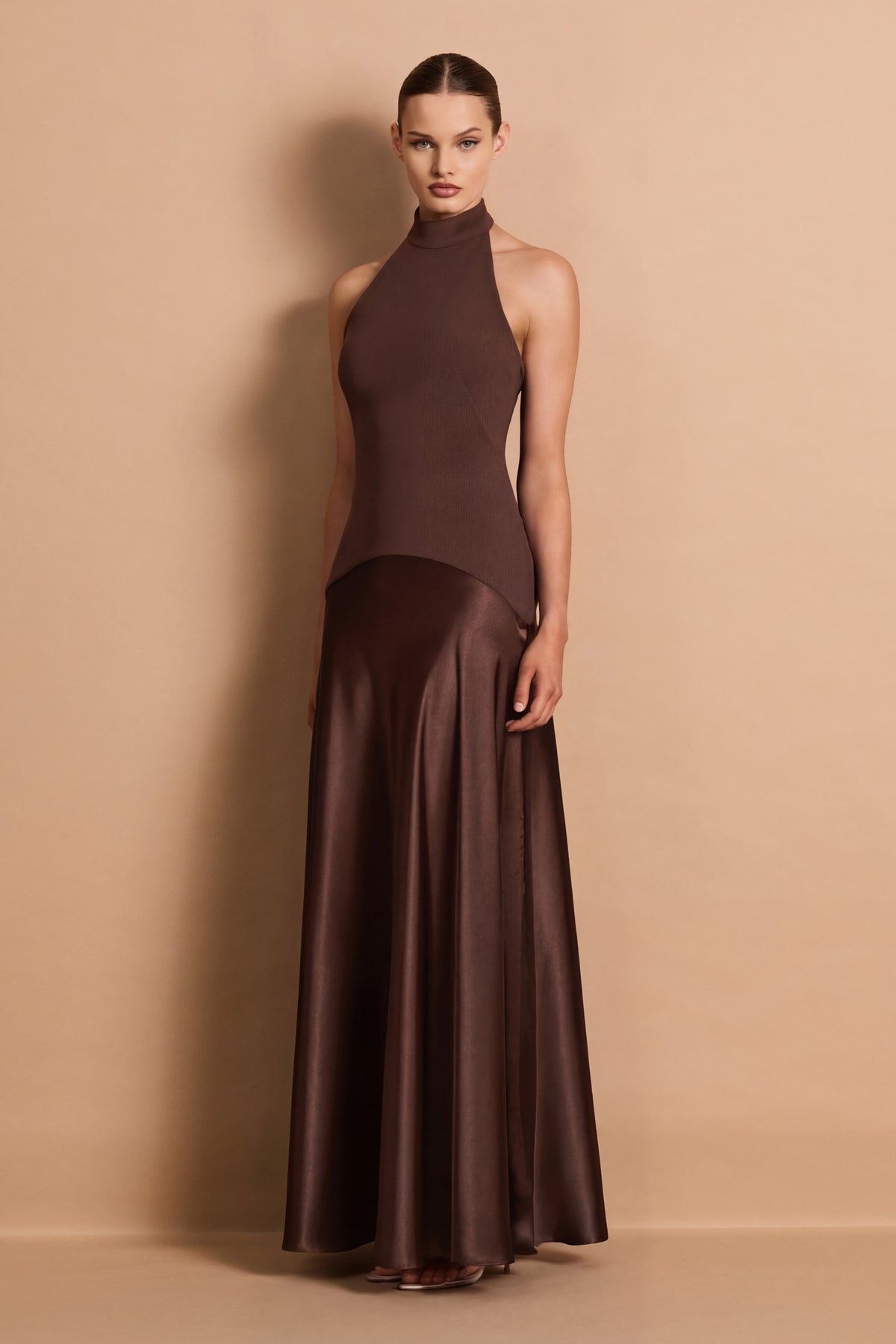 Nookie Alice High Neck Maxi Dress - Chocolate