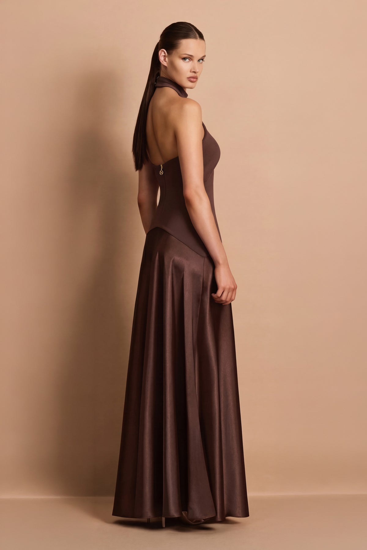 Nookie Alice High Neck Maxi Dress - Chocolate