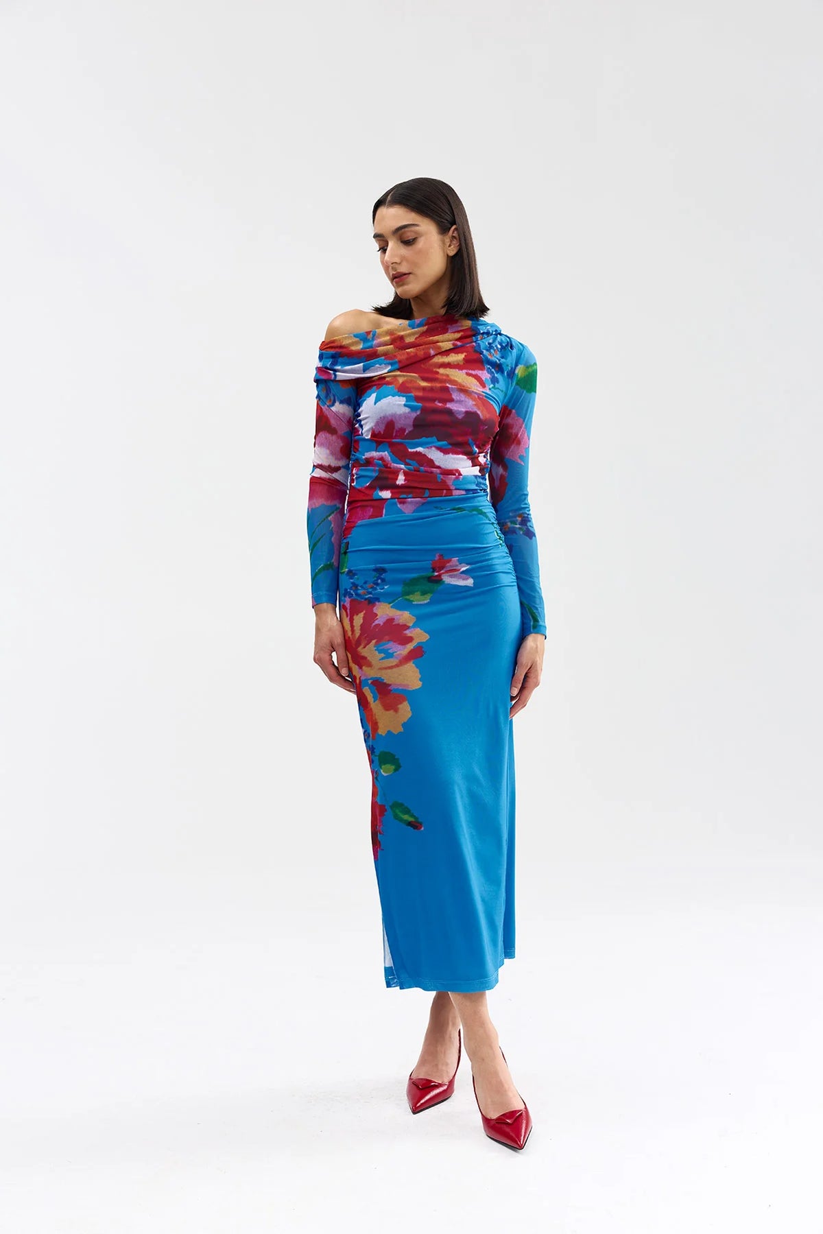 Aston Studio Long-Sleeve Sophie Mesh Dress - Luminous Papaya