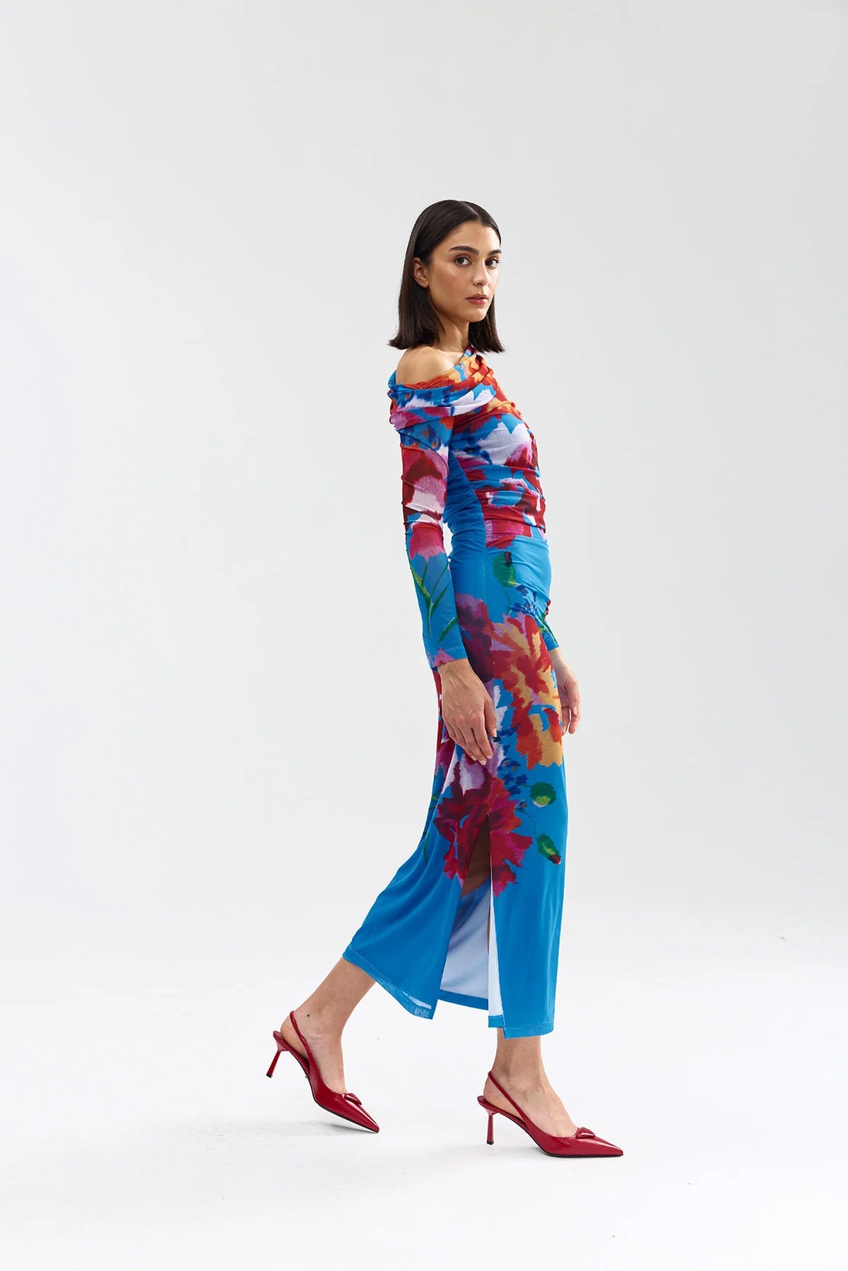 Aston Studio Long-Sleeve Sophie Mesh Dress - Luminous Papaya