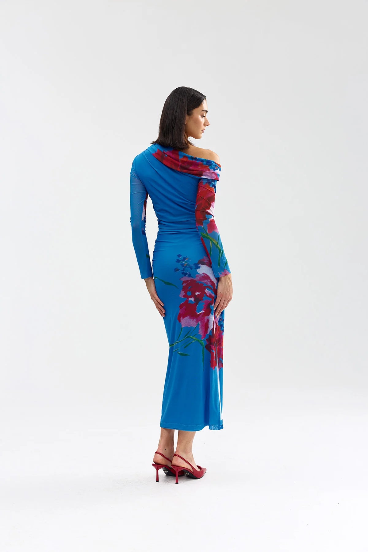 Aston Studio Long-Sleeve Sophie Mesh Dress - Luminous Papaya