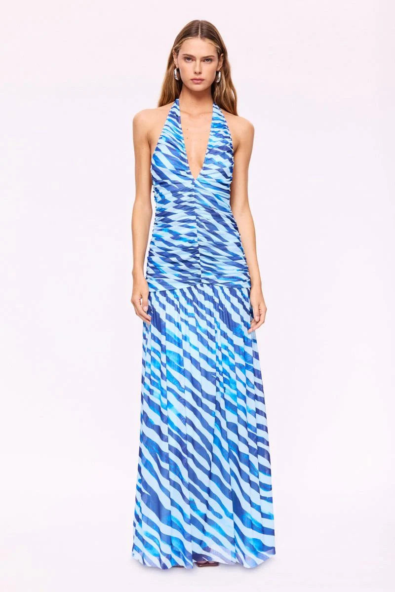 Suboo Aleks Zebra Halter Maxi Dress - Blue Zebra