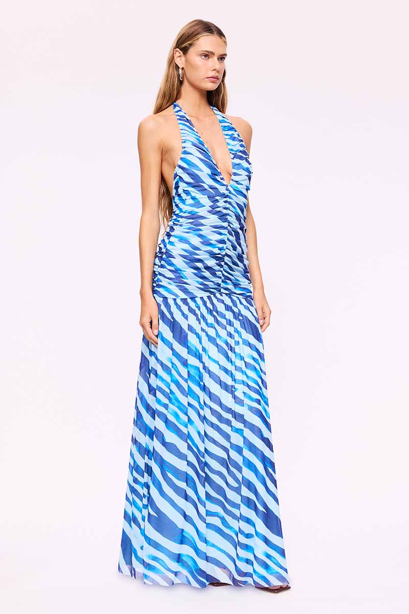 Suboo Aleks Zebra Halter Maxi Dress - Blue Zebra