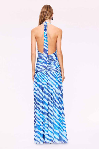 Suboo Aleks Zebra Halter Maxi Dress - Blue Zebra