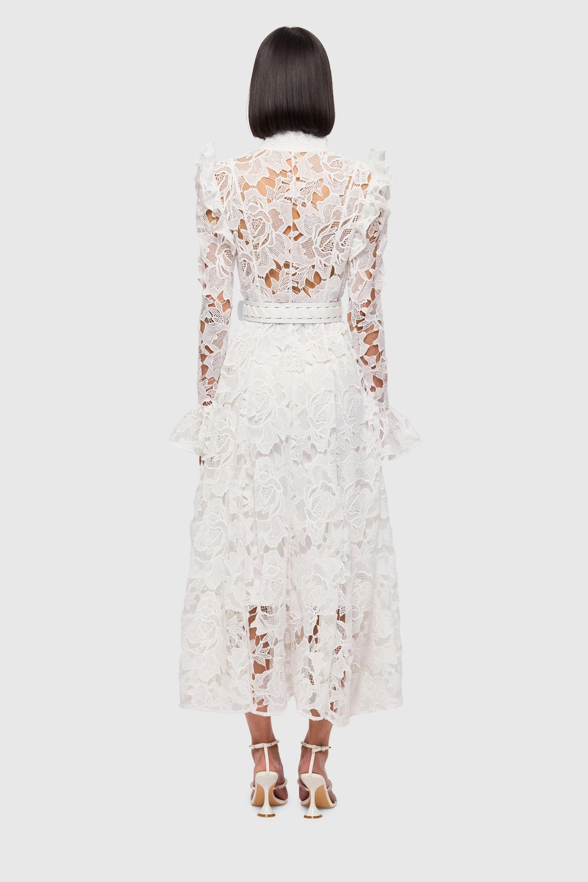 leo lin aliyah lace butterfly sleeve midi dress Leo Lin - Aliyah Lace Butterfly Dress, Snow