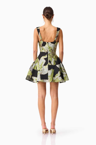 Elliatt Elysia A Line Mini Dress - Black & Green Floral