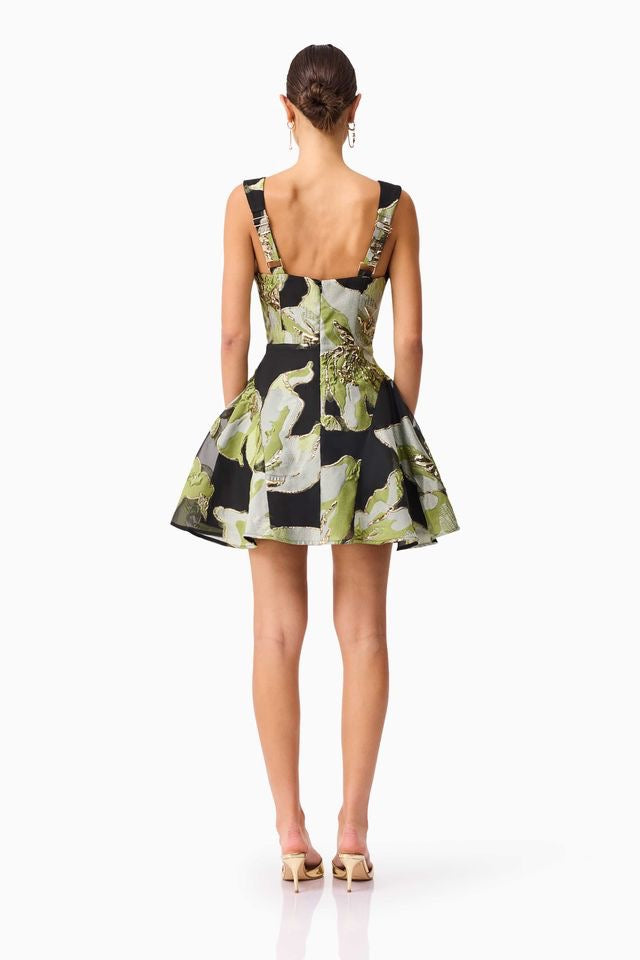 Elliatt Elysia A Line Mini Dress - Black & Green Floral