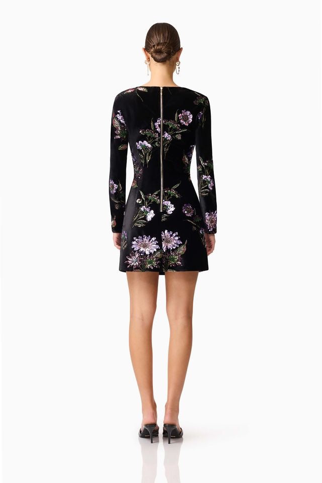 Elliatt Clio Long Sleeve Mini Dress - Black Multi