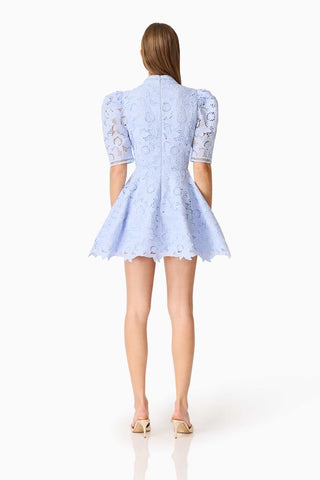 Elliatt Lacy Puff Sleeve Mini Dress - Powder Blue