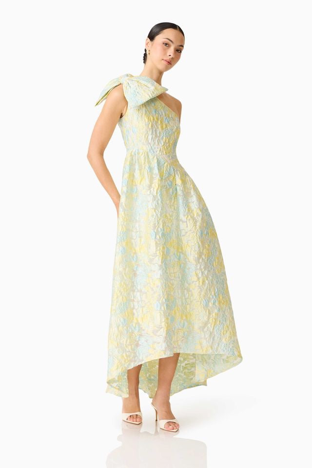 Elliatt Penelope Asymmetrical Hi-Lo Gown - Yellow & Blue