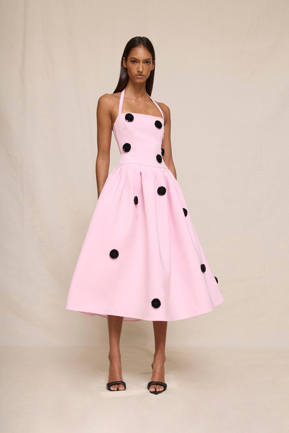By Johnny Anita Spot Halter Dress - Pink Black