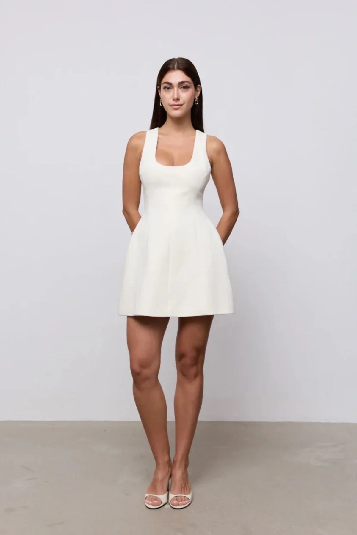 Odd Muse Cotton Mix Volume Mini Dress - Ecru