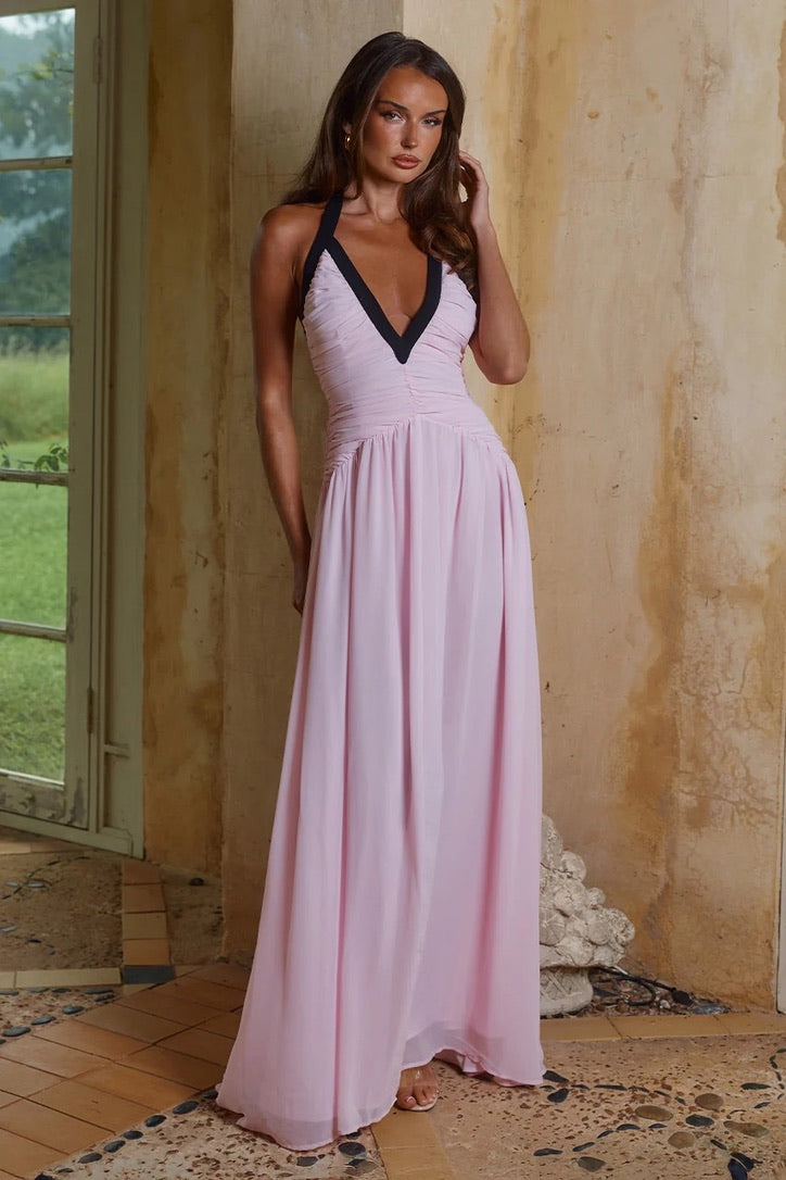Runaway the Label Carolina Halter Ruched Maxi Dress - Musk