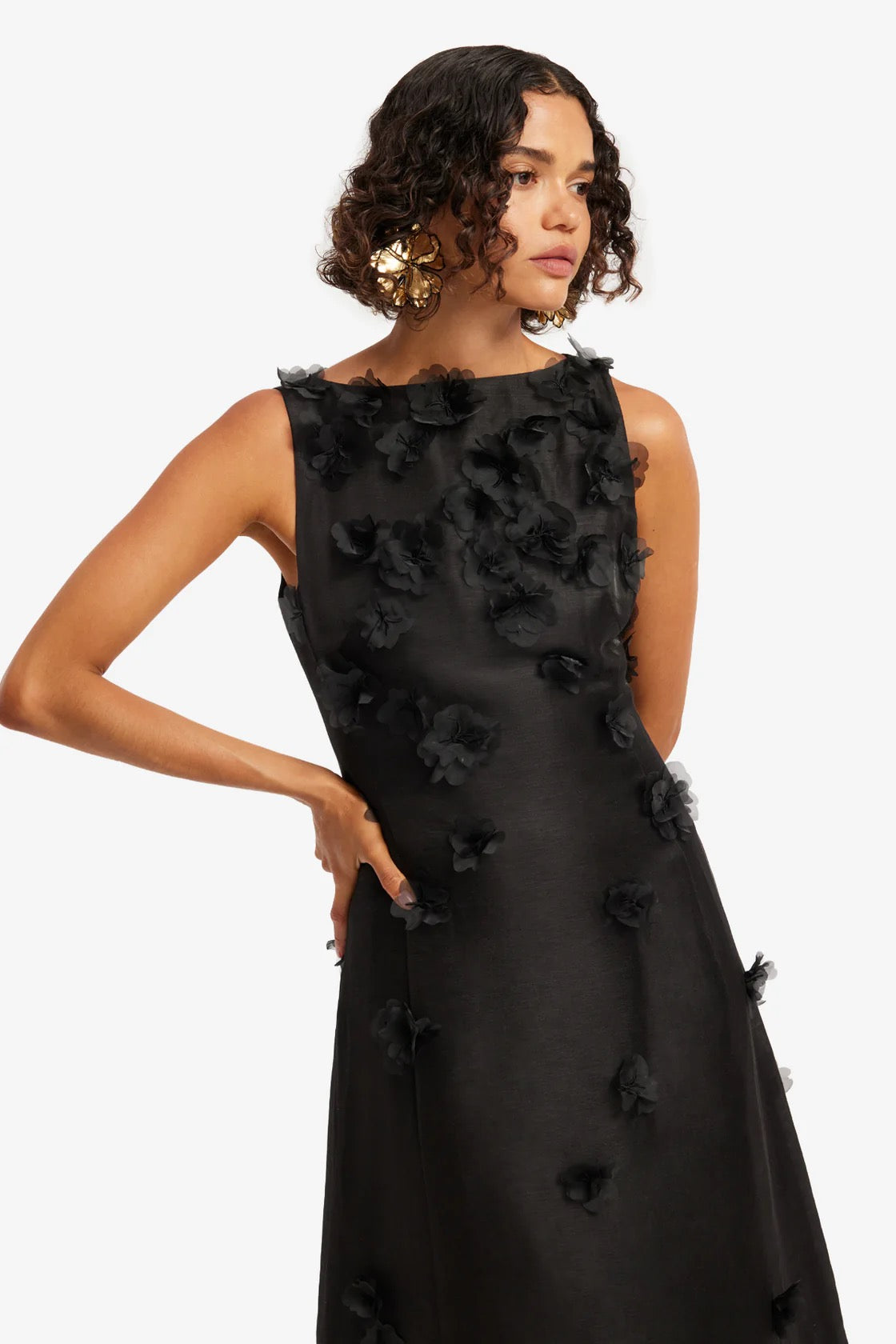 Leo Lin Cleo Petal Sleeveless Midi Dress - Ebony