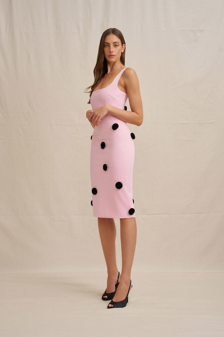 By Johnny Anita Spot Midi Dress - Pink Black