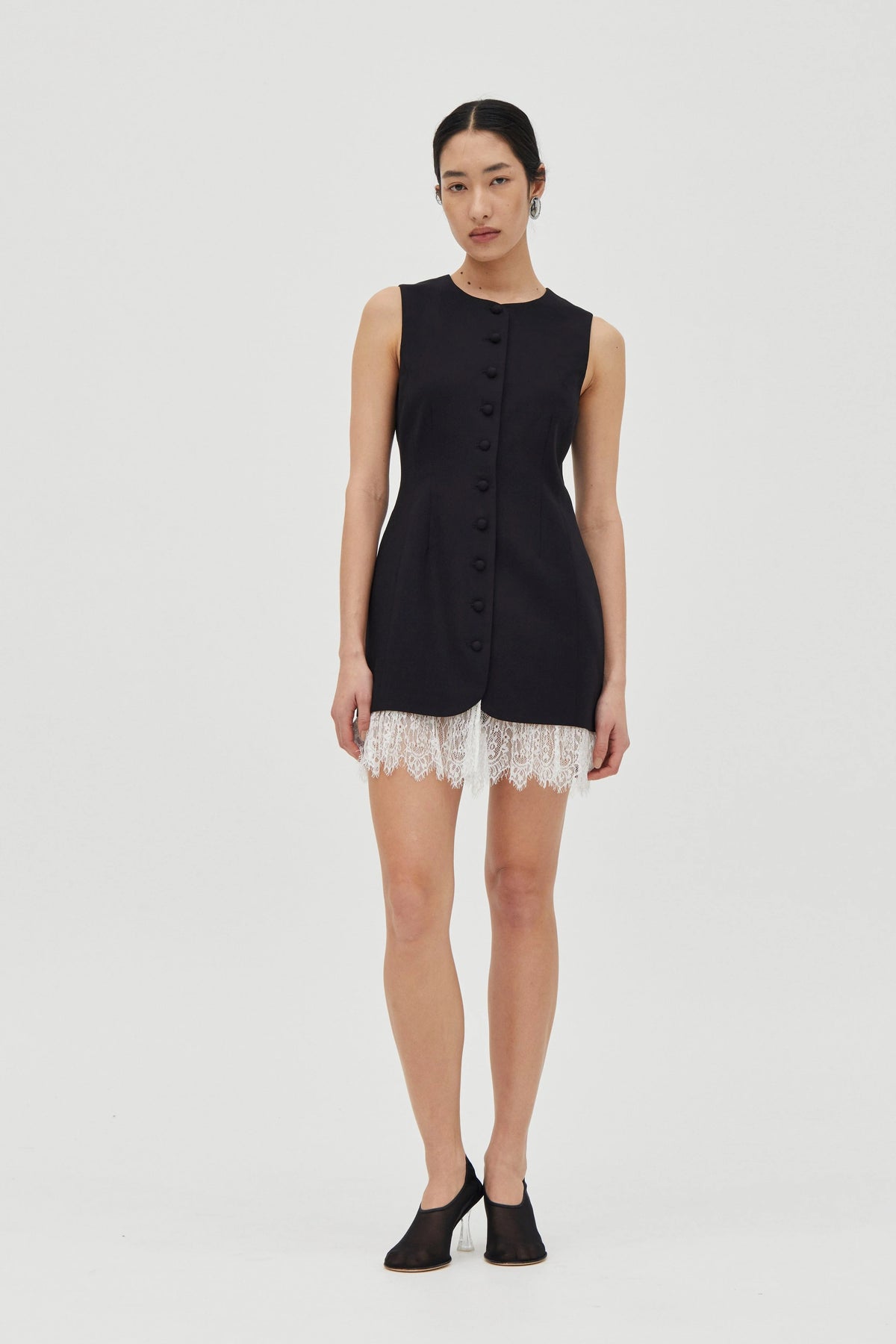 Third Form Nocturne Lace Trim Mini Dress - Noir
