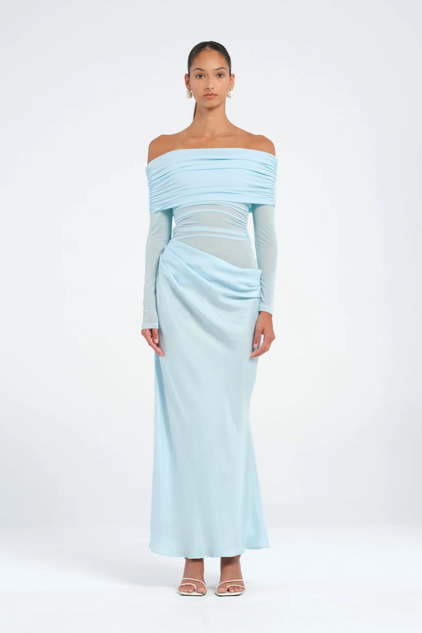 shirt dress blue and white striped Natalie Off Shoulder Maxi Dress - Sky Blue main image 0