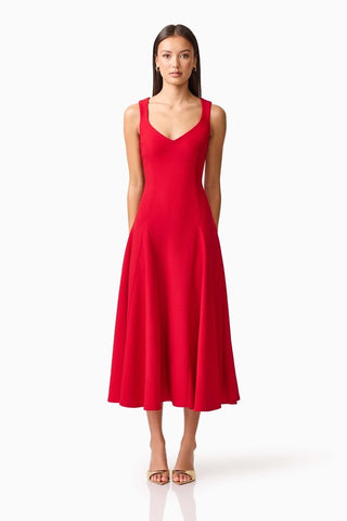 Elliatt Lila A-Line Midi Dress - Red