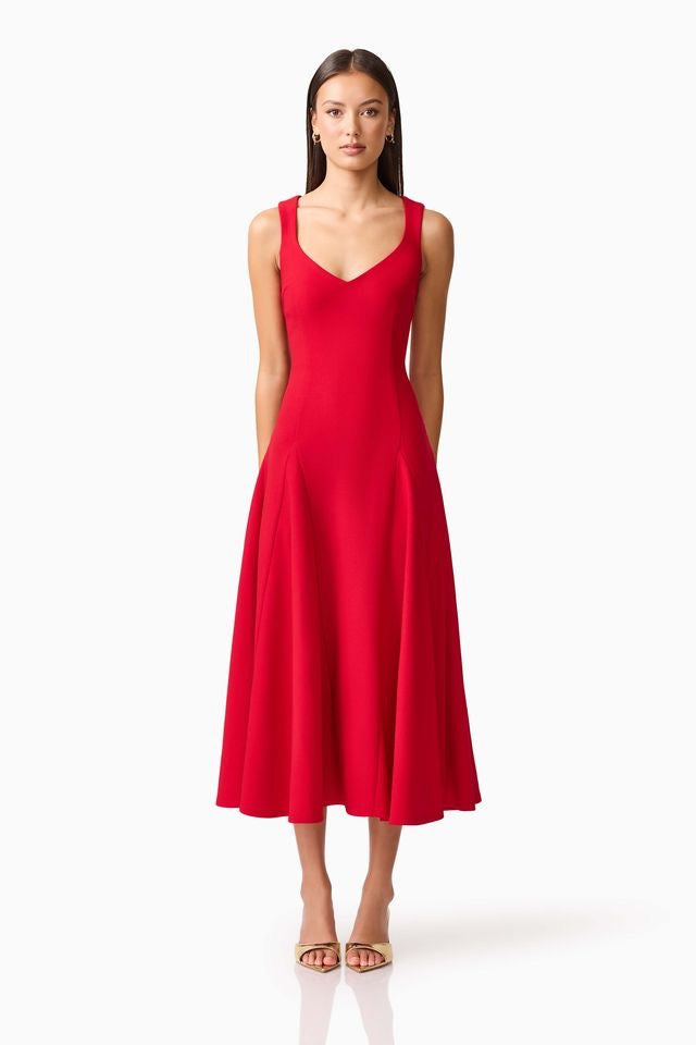 Elliatt Lila A-Line Midi Dress - Red