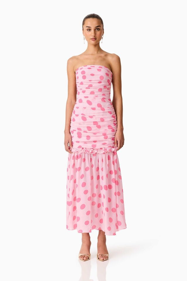 Elliatt Sola Polka Dot Strapless Gown - Pink