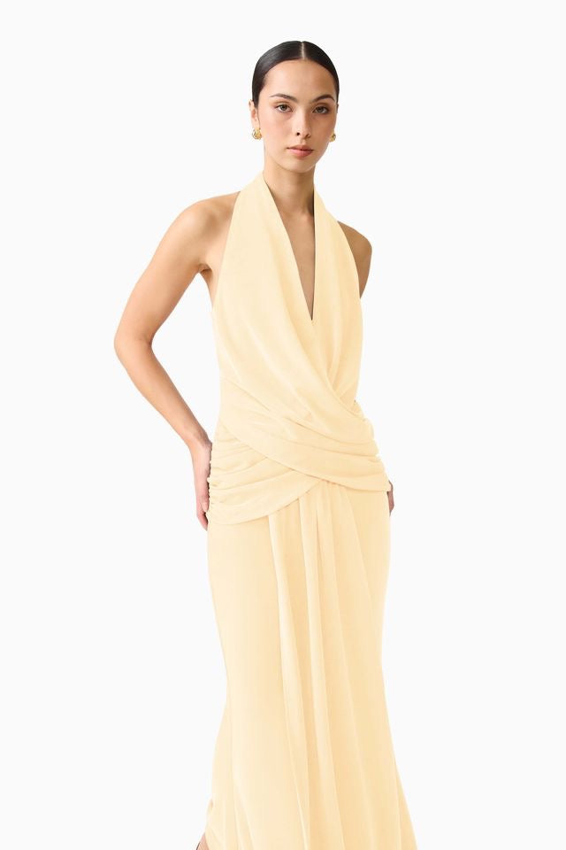 Elliatt Simone Cowl Neck Gown - Butter Yellow