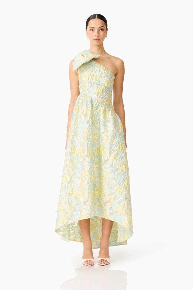 Elliatt Penelope Asymmetrical Hi-Lo Gown - Yellow & Blue