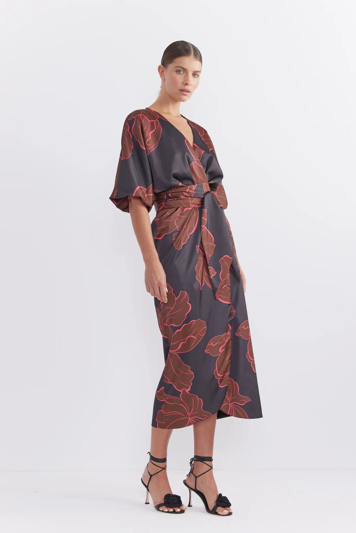 Pasduchas Farah Wrap Midi Dress - Dark Floral