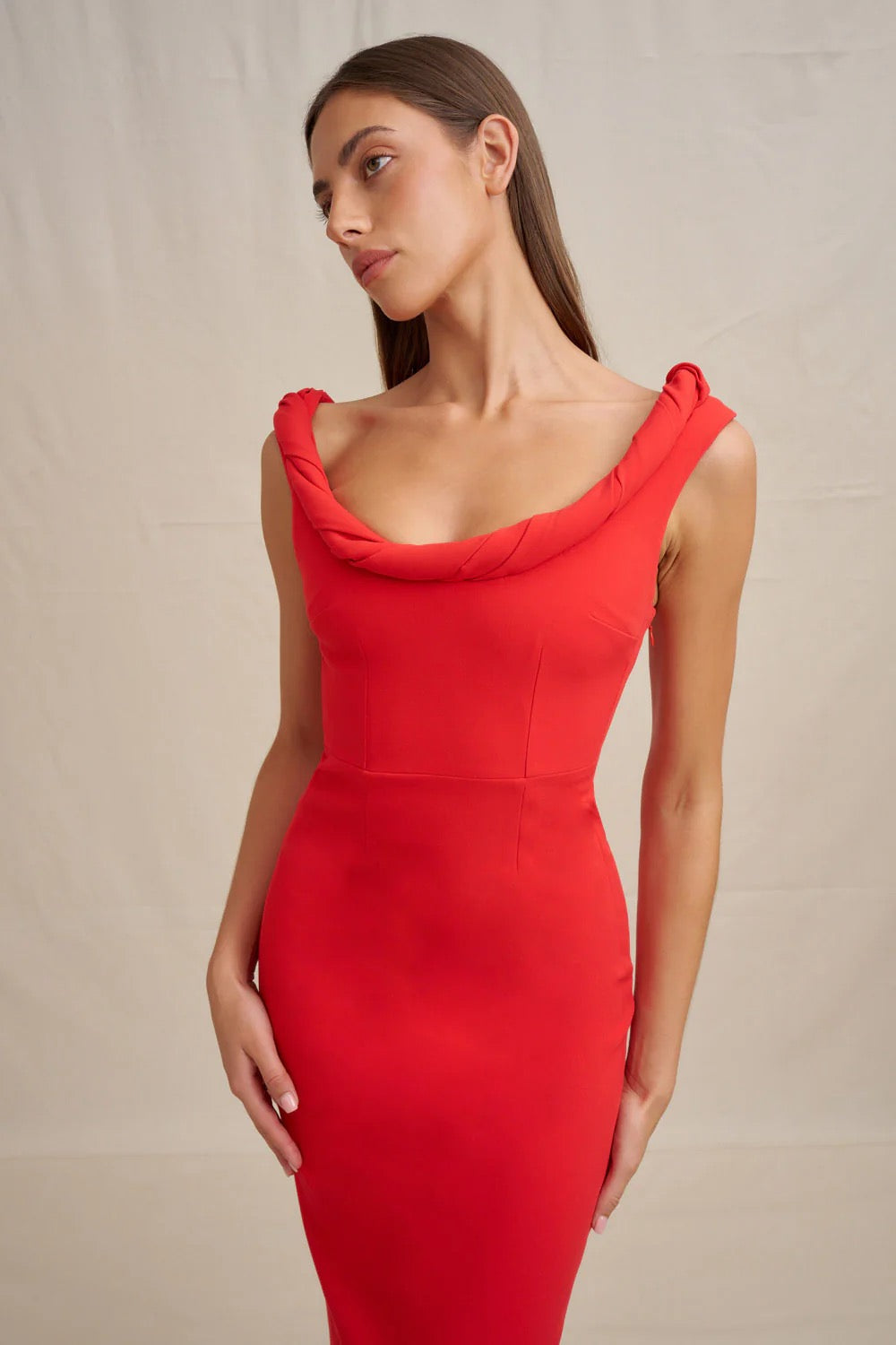 By Johnny Talia Twist Midi Dress - Red