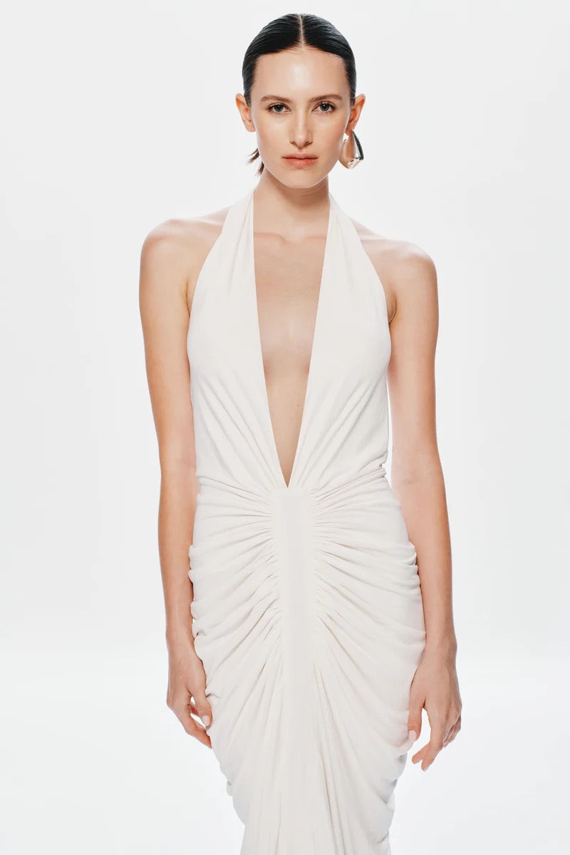 Misha Venus Gathered Cupro Dress - Ivory