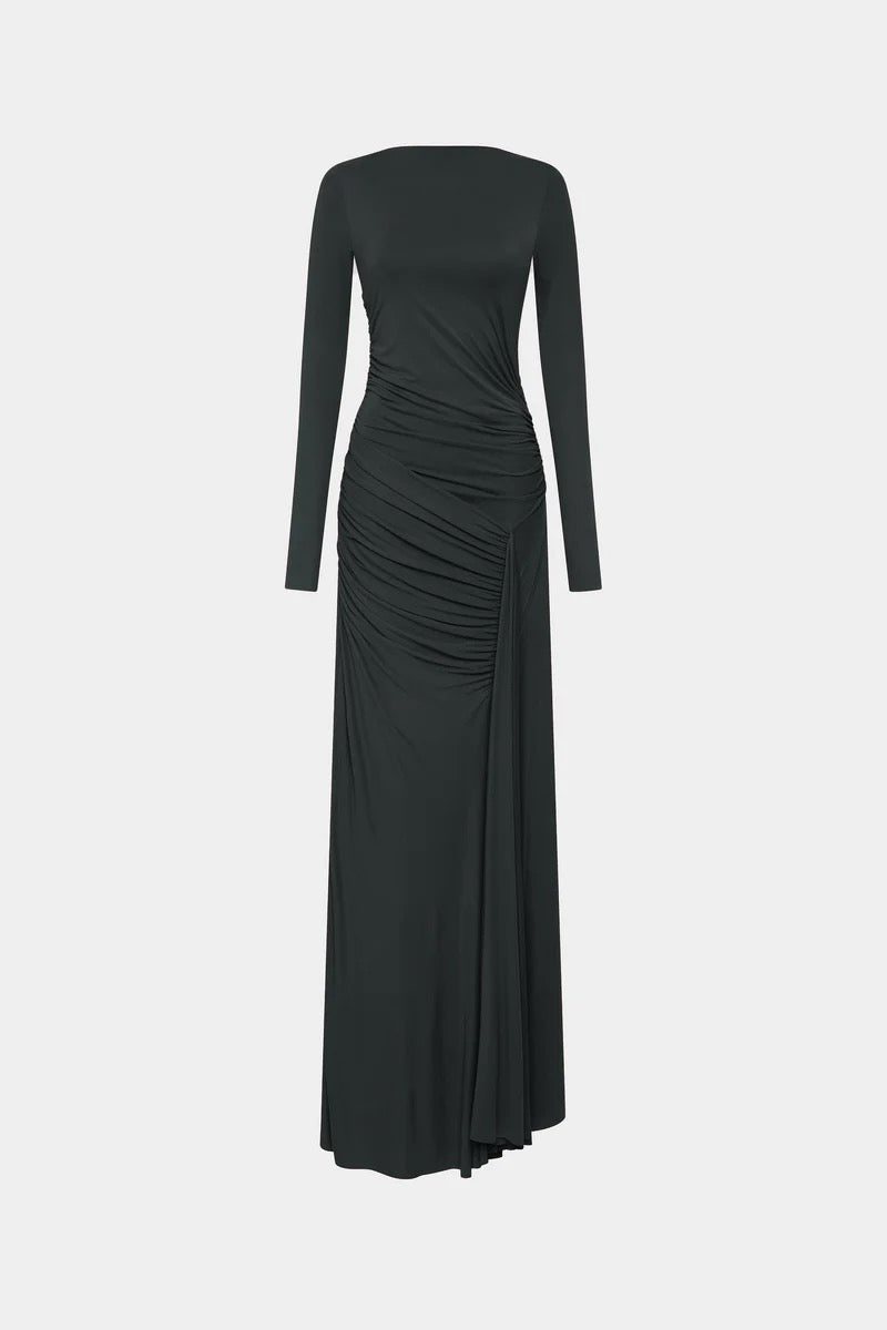 misha glacier long-sleeve ruched maxi dress Misha Collection Glacier Long-Sleeve Ruched Maxi Dress In Ivory - 30% Off