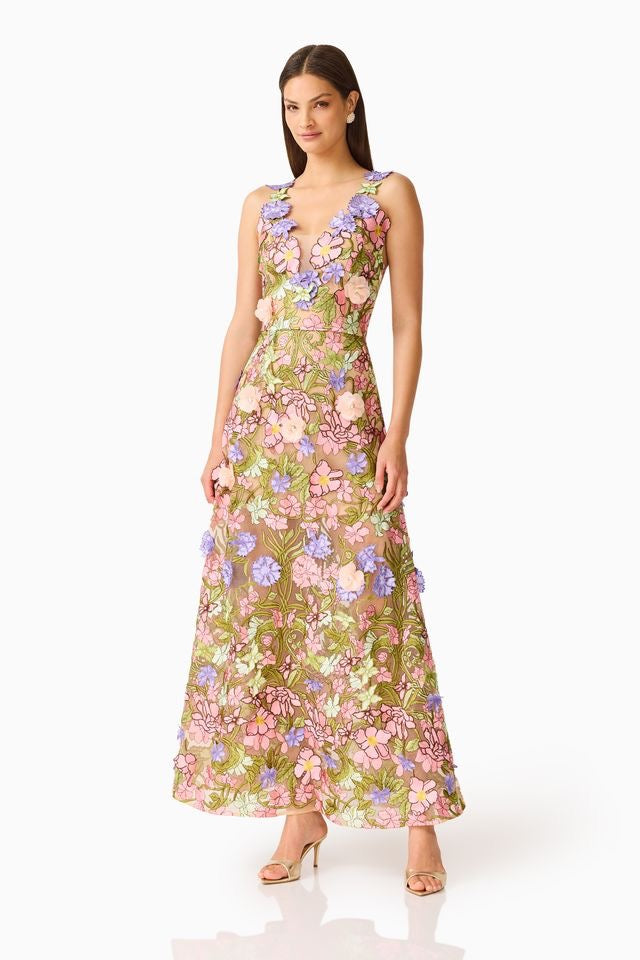 Elliatt Fiora A Line Gown - Green Multi