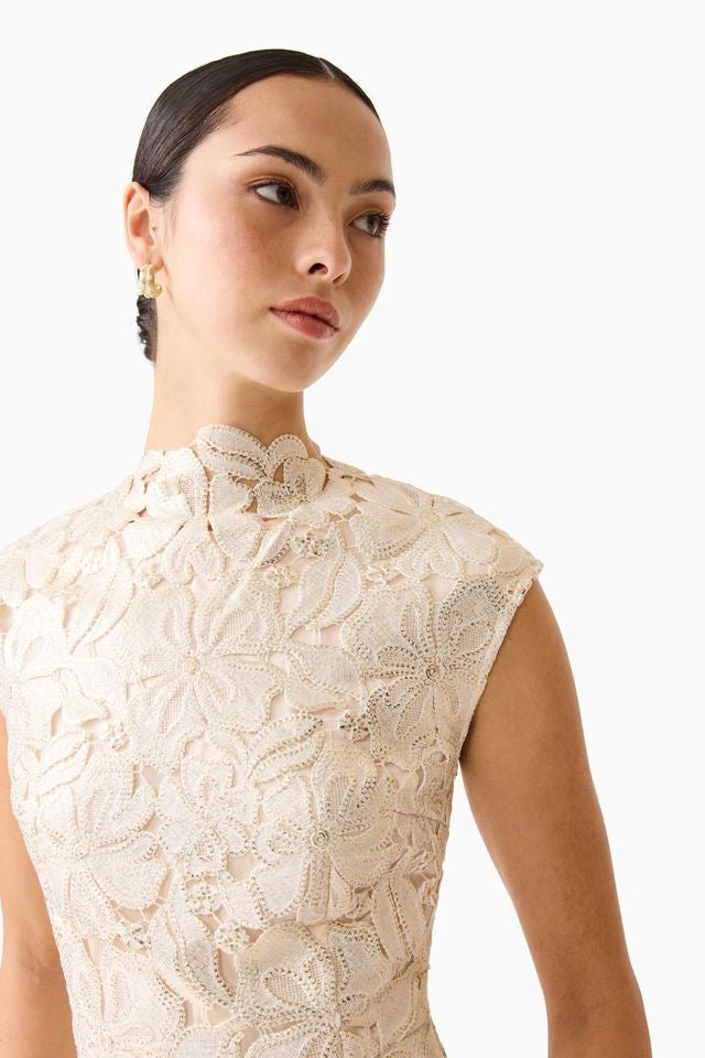 Elliatt Nicoletta High Neck Gown - White Gold