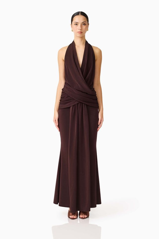 Elliatt Simone Cowl Neck Gown - Chocolate Brown