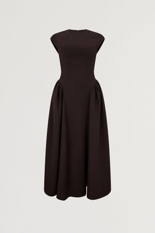 Odd Muse The Ultimate Muse Cap Sleeve Midi Dress- Brown