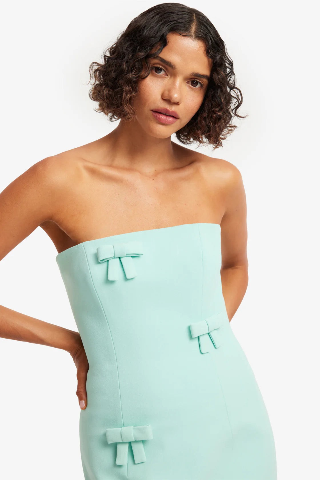 Leo Lin Rayna Bow Bustier Maxi Dress - Pale Turquoise